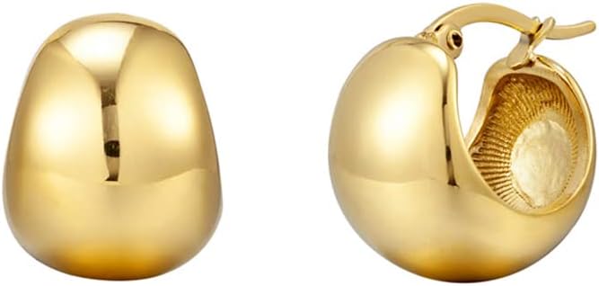 14K Gold Plated Chunky Hoop Earrings for Women Lightweight Gold Hoops for Women