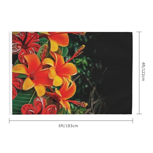 Drapeau extérieur robuste anti-vent 1,2 x 1,8 m motif fleurs hawaïennes double face durable - 2
