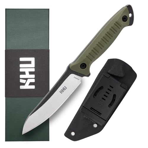 KHU Couteau à lame fixe Couteau de survie bushcraft - Acier 420HC Nylon Plastique poignée, Outdoor Pêche Camping Accessoires - Avec étui Kydex - 27A