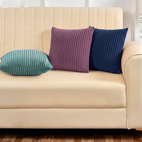 Image of Yellow Weaves Pencil-Stripe Fur Cushion Covers | Soft Polyester | Decorative Sofa & Throw Pillow Covers | 16x16 Inches, Pack of 3 (Multi 1)