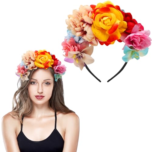 APOMOONS Faixa de flores, rosas diadema flores mulher, diadema coroa flores para festa de casamento de carnaval