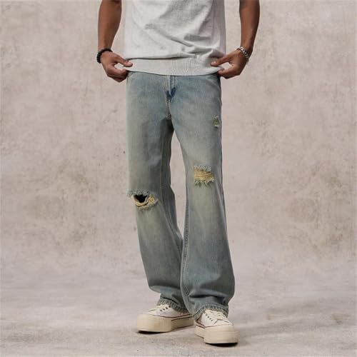 Men's Spring Summer Baggy Ripped Jeans Lyocell Wide Leg Hollow Out Vintage Distressed Jeans4