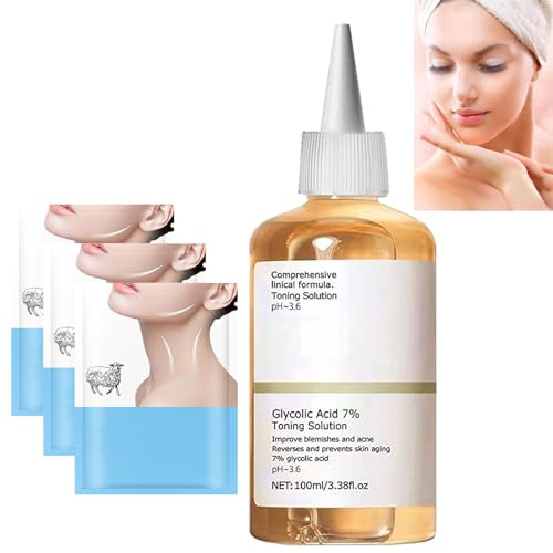 Ácido Glicólico 7% Tónico,Glicólico Rejuvenecimiento Tonificante,Solución Cuidado Piel Acido Glicólico al 7%,Tónico De Ácido Glicólic,Ácido Glicólico Esencia Facial plus Mascarilla para el Cuello