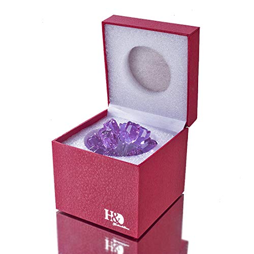 H&D Purple Crystal Rose Bouquet Flowers Crystal Figurines Collectibles Ornament Gifts