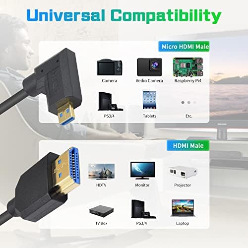 Duttek Kabel zwijany Hdmi do Micro Hdmi 2.1 1,2 m, Hdmi 2.1ultra szybki 48 Gb/s, obsługuje 8K przy 60 Hz, 4K przy 120 Hz, nadaje się do notebooka/telefonu komórkowego tabletu/portu micro Hdmi aparatu (prawy)