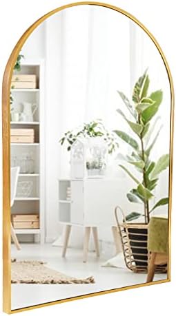 Amgngala Arched Mirror, 24"x36" Bathroom Wall Mounted Mirror, Gold Vanity Mirror with Metal Frame, Arch Decorative Mirrors for Bedroom, Living Room, Entryway