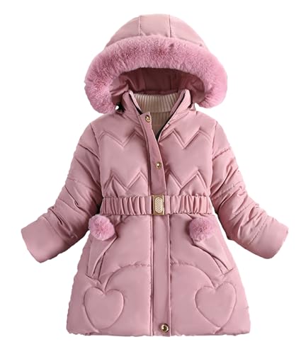 Happy Cherry Girls Fleece Lined Jacket Puffer Jacket Fur Collar Hooded Long Down Jacket Kids Windproof Coat Outerwear 2024