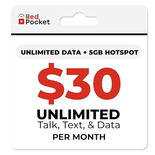 Unlimited Data + 5GB Hotspot from RedPocket Mobile. Free SIM Card for AT&T-Compatible Phone. Unlimited Data, Talk, & Text