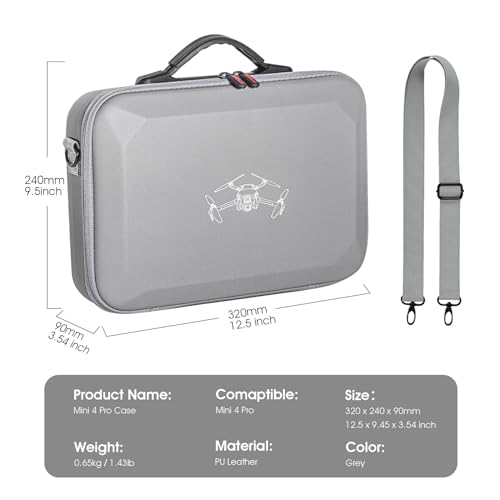 Image of Portable Carrying Case Compatible with DJI Mini 3 /Mini 4 Pro PU Leather Travel Storage Bag with Shoulder Strap Waterproof Hard Shell Bag for DJI Mini 3 Mini 4 Pro Screen Case Accessories