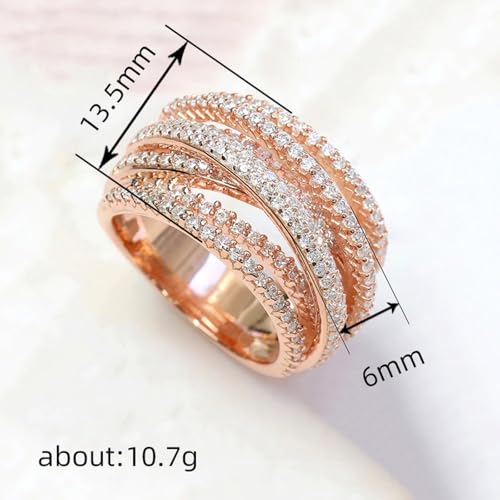 925 Silver Shining White/Rose Gold X Criss Cross Ring Cubic Zirconia Promise Rings CZ Cross Knot Ring 14K Gold Diamond Pave Ring, Multi-Row Design Engagement Wedding Ring for Women (Rose Gold8)3