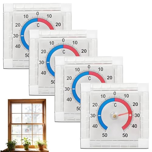Fensterthermometer Aussen Selbstklebend - Analoges Aussenthermometer Wetterfest für Fenster Transparentes Design Präzise Temperaturmessung ohne Batterie Einfache Installation