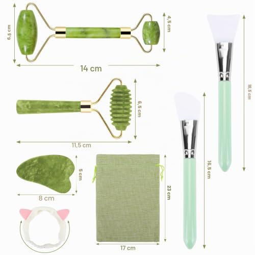 Coicok Rouleau de Jade et Gua Sha - Jade Roller Visage et Gua Sha Masseur - Rouleau de Jade Double Extrémité et Pierre de Massage Naturelle avec Sac de Rangement pour Anti-âge Anti-rides – vue 2
