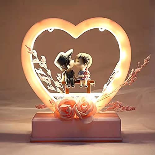 Chocozone Cachet India Musical Couple Showpiece with Lights Valentine Gift for Girlfriend Wife Birthday Gifts for Girls Romantic Couple Gifts (Pink), 15 Centimeters, 145 Millimeters