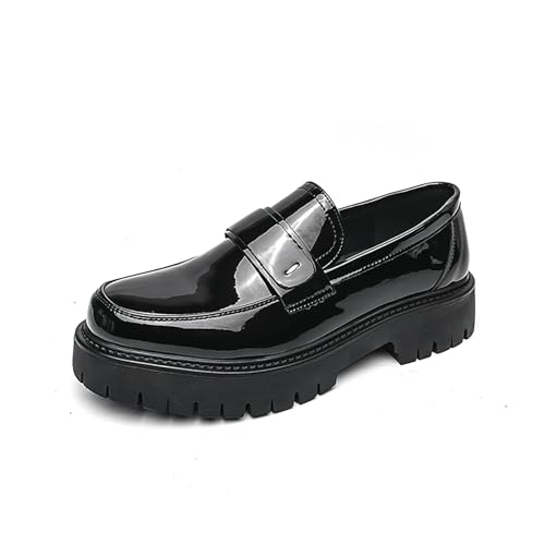 Men's Patent Leather Platform Slip-On Penny Loafers Fashion Round Toe Non-Slip Lug Sole Dress Shoes for Business Work Daily Wear - Main Image