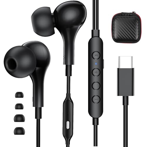 USB C Headphone for iPhone 17 Air 16 15 Pro Max Plus iPad, Voice Changer Earbud Wired with Mic, Karaoke Type-C Earphone Deep Bass Noise Canceling Cord Ear Bud for Galaxy S25 Ultra S24 S23 Pixel 10 9