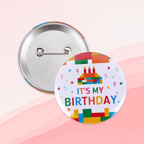 It's My Birthday Pin, 2.28in Building Blocks Happy Birthday Button Badge Pin Fun Party Favors & Decorations for Kids Boys Girls Men Women4