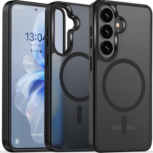 Image of Elzzi Magnetic Guard Case for Samsung Galaxy S26 Plus Cover, Compatible with MagSafe Translucent Matte Hard PC + TPU Hybrid Back Cover, Slim Shock-Resistant Anti-Scratch Protective Case (Black)