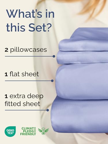 Image of Extra Deep Twin Sheet Set - 4 Piece Breathable & Cooling Sheets - Lavender | Hotel Luxury Bed Sheets Set, Easy & Secure Fit, Ultra-Soft, Wrinkle & Fade Free, Comfy Sheets Set with Extra Deep Pockets