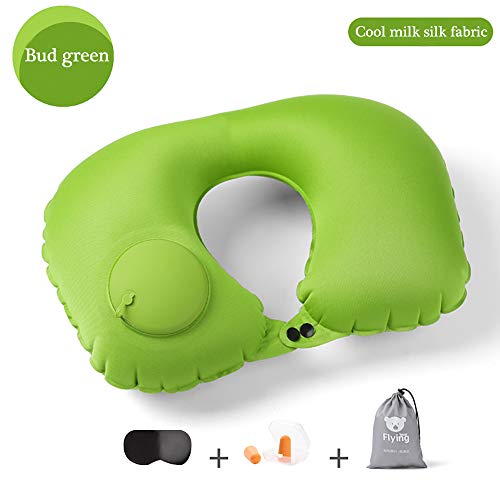 CHSHY Portable Presse Gonflable Voyage Oreiller, Milk Silk Fabric Inflatable Travel Pillow, Storage Bag, Eye Mask, Suitable for Outdoor Camping, Office