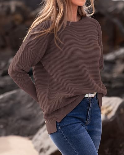 BTFBM Trendy Winter Sweater Christmas Sweater Long Sleeve Loose Fit Maternity Sweater Pullover Jumper Tops(Coffee,Small) — view 6