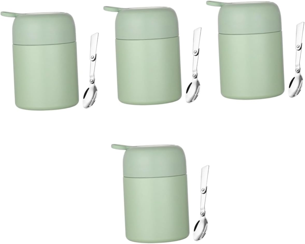 PRETYZOOM 4pcs Insulated Soup Cup with Foldable Spoon Thermal Container for Porridge and Oats Portable Leakproof Design for Students and Professionals
