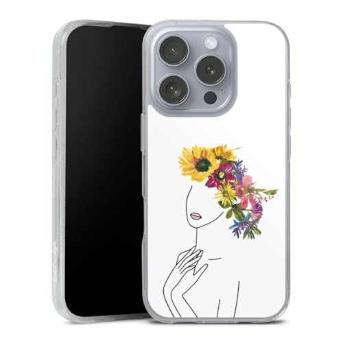 Coque silicone compatible Apple iPhone 16 Pro idée cadeau femme motif couronne fleur