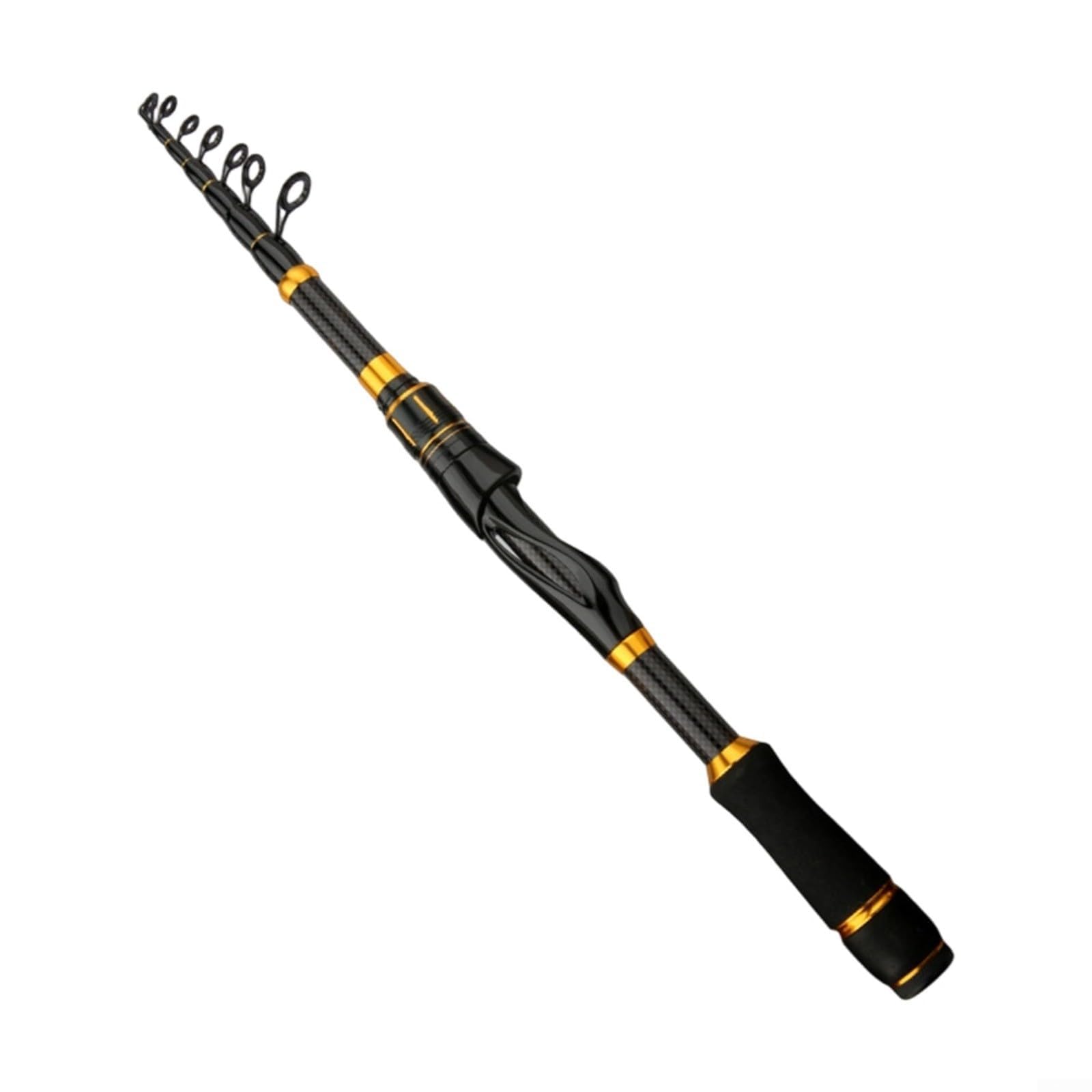 Teleskop-Angelrute, 1,8 m, 2,1 m, 2,4 m, Kohlefaser-Stange mit Metallführungen, leicht, tragbar, Reiseausrüstung für Süß- und Salzwasser-Angler, Schwarz