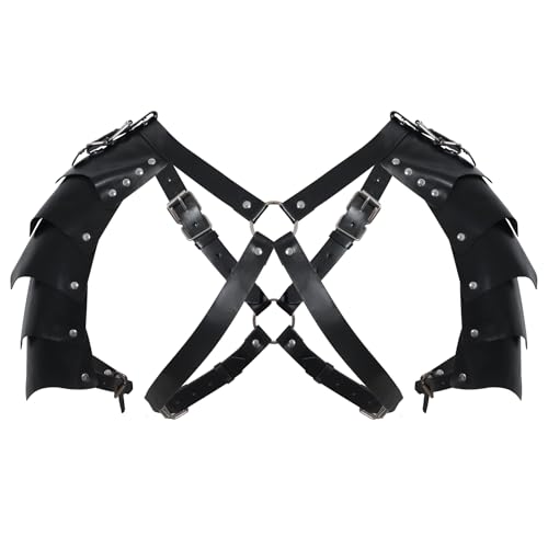 Medieval Leather Shoulder Guards Adjustable Knight Shoulder Armor for Role-Playing (Black Double-Shoulders)