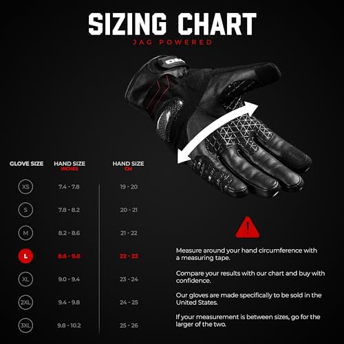 Image of J.A.G. Leather Motorcycle Gloves for Men - Carbon Fiber Knuckle Protection, Motorbike Powersports, Dirt Bike, Touchscreen Gloves for Men and Women, Guantes para Moto.