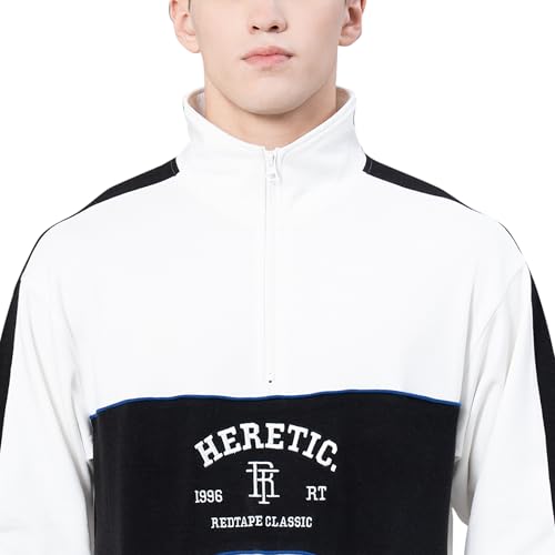 Image of Red Tape Cotton Half Zip Mock Neck Sweatshirt For Men | Cut & Sew | Everyday Comfort