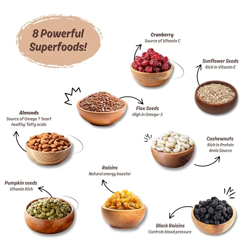 Image of Amayu Premium Mixed Dry Fruits Superfood Trail Mix with Almonds, Cashews, Raisins, Nuts & Seeds Rich in Antioxidants Panchameva Mix Dry Fruits in Fresh Good Source for Energy | 450gm