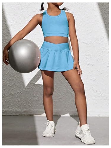 Image of SOLY HUX Toddler Girl's 2 Piece Workout Outfits Lightweight Crop Tank Tops and Skort Athletic Set