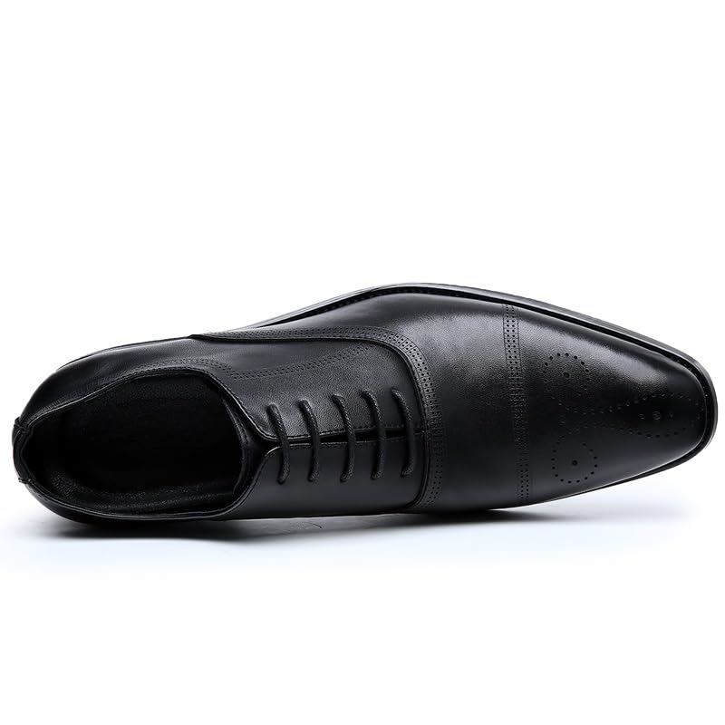 Formal Dress Shoes for Men Lace Up Pointed Burnished Toe Brogue Embossed Cap Toe Faux Leather Anti-Slip Rubber Sole Low Top Non Slip Wedding4