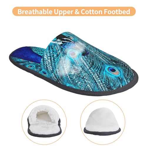 Beautiful Blue Peacock Print Women Slippers Home Furry Shoes Keep Men Couples Shoes Warm For Women-4