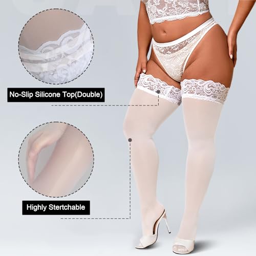 Image of Buauty Plus Size Thigh High Stockings with Silicone Lace Top for Stay-Up Comfort,sheer Stay Up Lingerie Pantyhose for Women