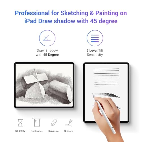 Image of KXT Tilt Sensitivity Palm Rejection Stylus Pen for Apple Ipad(2018 and After) 6 7 8 9 10 Th Generation Ipad Pro 11 Pro 12.9 Inch Air 3&4&5 Mini 5&6, Precise Writing Drawing Pen(MBlack-9)