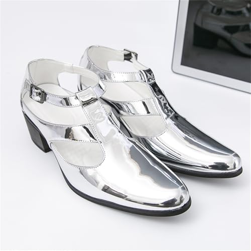 Men's Hollow Out Shine Patent Leather Slip On Chunky Heels Dress Loafers with Buckles Casual Cap Pointed Toe Non Slip Sandals Oxford Shoes for Business Formal Wedding Party3
