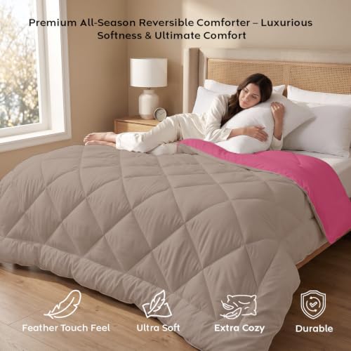 Image of AYKA Reversible Comforter 220 GSM Microfiber Reversible AC Comforter /Blanket for Winter /Quilt /Duvets for Queen Size Single Bed Comforter (60 * 90, Pink & Taupe)| TC - 220