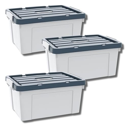 Image of HoopVool Multipurpose Plastic Storage Container Box - Sturdy and Versatile Home Organizer, Available in Multiple Size. (HEAVY GREY, HEAVY GREY LARGE- 20X15.7X11 INCH, PACK OF - 3)