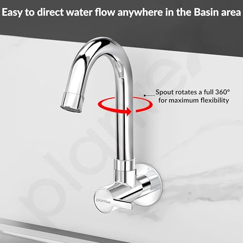Image of Plantex Sink Taps for Kitchen Basin with Brass Spindle /Wall Mount Tap for Kitchen Sink with Wall Flange & Teflon Tape /Sink Cock Tap - Pack of 1 (Rio, Chrome)