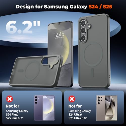 Image of SUPFINE Magnetic for Samsung Galaxy S24 Case / S25 Case with Screen Protector, (Built-in Magnets) (Military Grade Drop Protection) Slim Translucent Shockproof Phone Case,Titanium Gray
