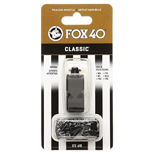 Fox 40 Classic Official Whistle with Break Away Lanyard (Black)