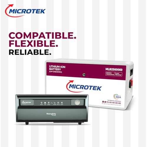 Image of Microtek Inverter with Lithium Battery Combo for Home, Office & Shops | Heavy Duty vTURBO NEW 2350 24V Pure Sine Wave 2000VA + 25.6V 100Ah LithiumBattery | Warranty: 36M Inverter & 60M Battery