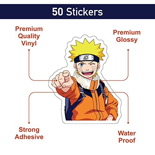 Image of FlyBuyHub Naruto Anime Aesthetic Vinyl Journal Stickers for Phone Case, Laptop, Notebook, Dairy, Water Bottle, School Bag, Etc Self-Adhesive Stickers Set of 50 Glossy and Waterproof Stickers (Naruto)