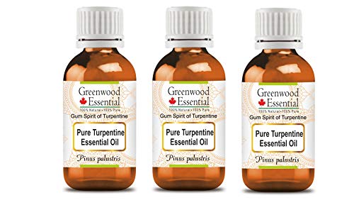 Image of Greenwood Essential Turpentine Essential Oil (Pinus palustris)-Gum Spirit of Turpentine Pure | Non-Sticky | Non-greasy | Lightweight | Men & Women | All Skin Types | Steam Distilled 100ml X 3