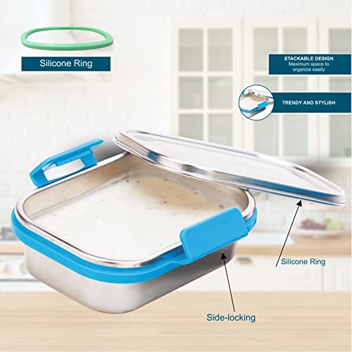Image of SignoraWare Cute Compact Stainless Steel Lunch Box | Stackable Design | Clip Lock Steel Lid | Airtight & Leak Proof | Perfect for Kids | Best for Packing Sandwiches, Fruits & Snacks (240ml | Blue)