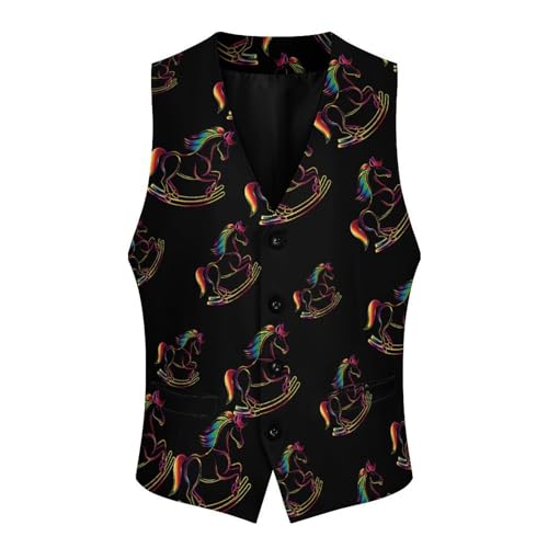 Rainbow Rocking Horse Novelty Men's Suit Vest Funny Formal Dress Vests Business Waistcoat3