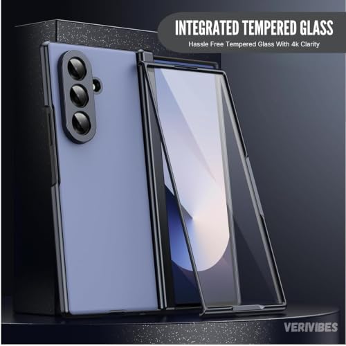 Image of Ultra Hybrid Luxury Leather Case Compatible with Samsung Galaxy Z Fold 8 Ultra (2026) 360 Hinge Protection, Slim Shockproof Back Cover, Anti-Scratch Design, Tempered Glass Protection - Blue