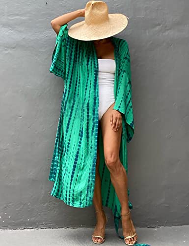 Image of Bsubseach Stylish Tie Dye Open Front Long Kimono Swimsuit Coverup for Women | Loose Fit Boho Style Bathing Suits Cardigans,Summer Causal Resort Wear