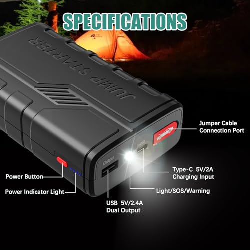 Starthilfe Powerbank, KUKUPOW Auto Starthilfe Powerbank 1500A (bis zu 7.0L Gas und 5.5L Diesel) 12V Jump Starter, Batterie Booster, Tragbare Starthilfe mit USB Schnellladung 3.0 Ports,LED Taschenlampe